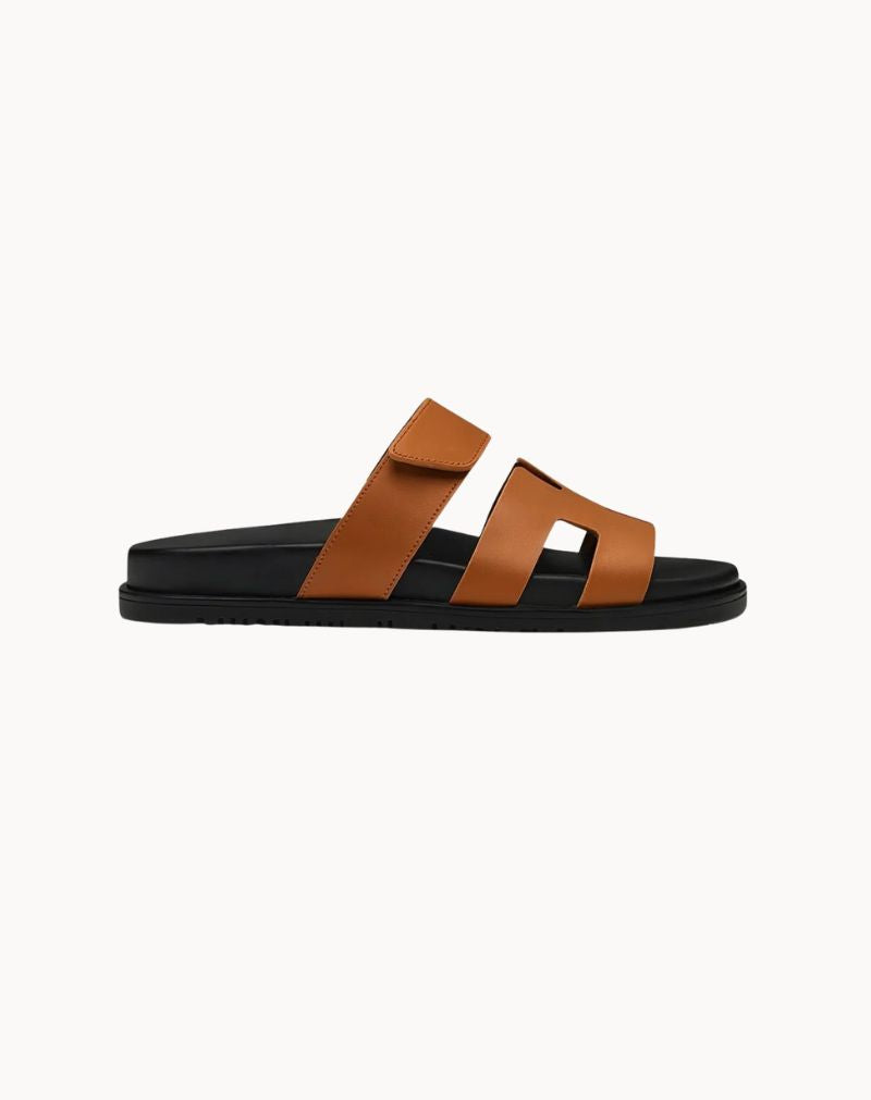 Men's Brown Leather H-Cut Slide Sandals
