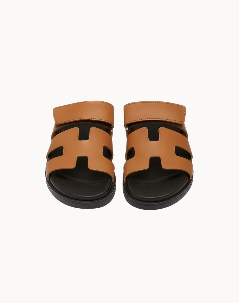 Men's Brown Leather H-Cut Slide Sandals