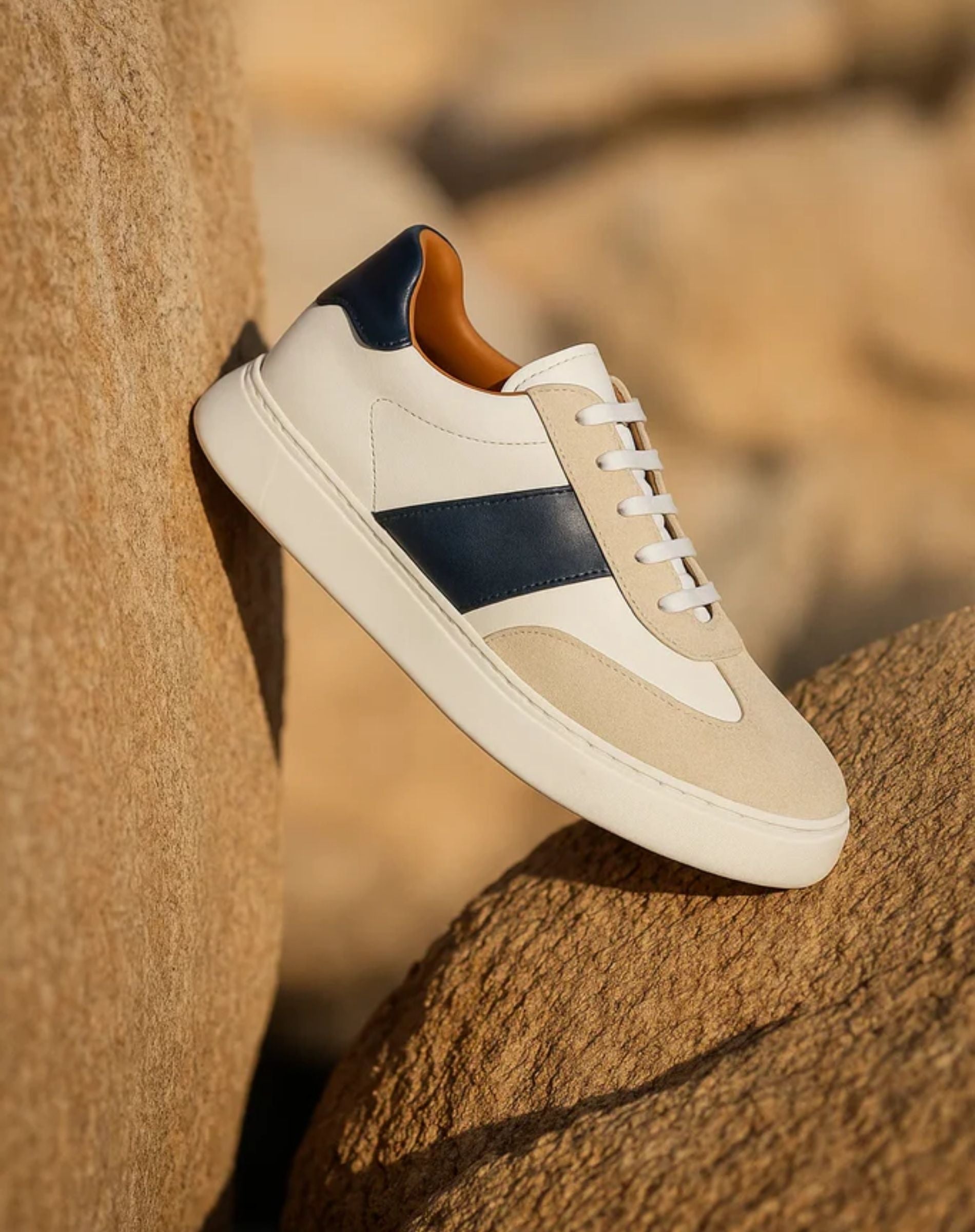 Men's Leather Panel Lace Up Sneakers Casual Platform Shoes